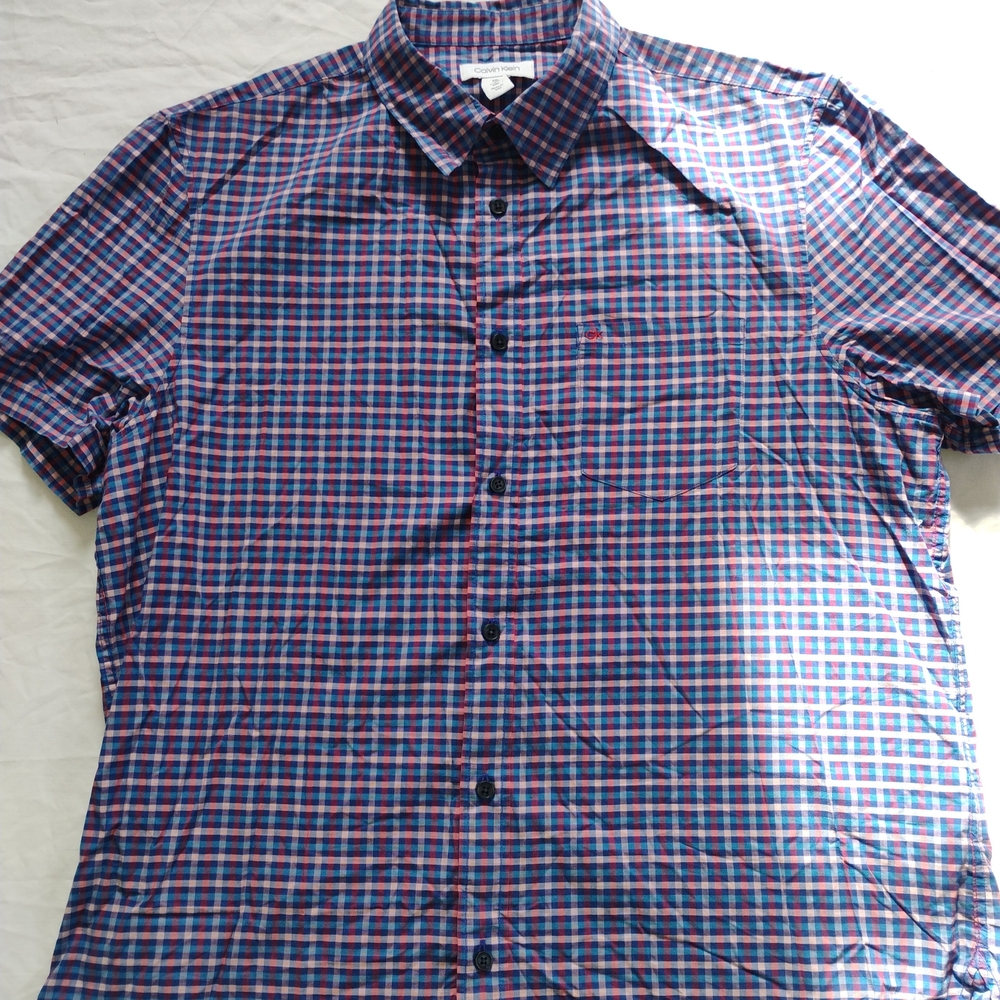 Calvin Klein Men's Plaid Button Down Short Sleeve Size L Excellent Condition